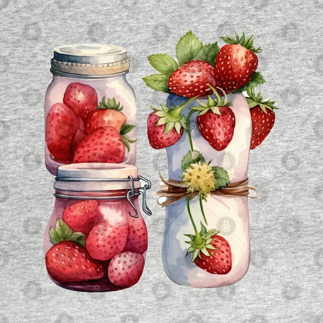 Strawberry Jam Jar Watercolor by Mako Design 